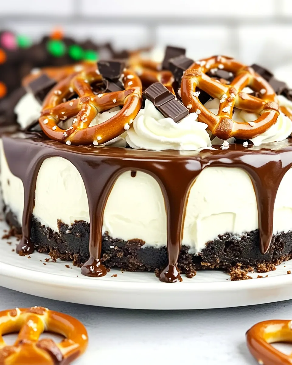 Homemade Chocolate Covered Pretzel No Bake Cheesecake photo
