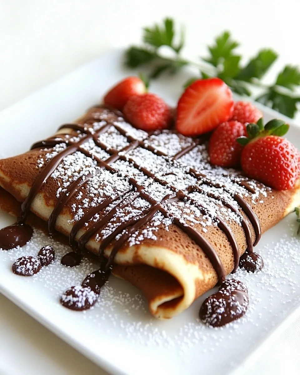 Delicious Chocolate Crepes with Strawberries shot