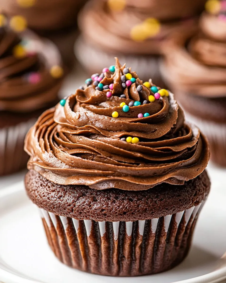 Homemade Chocolate Cupcakes with Fudge Frosting photo