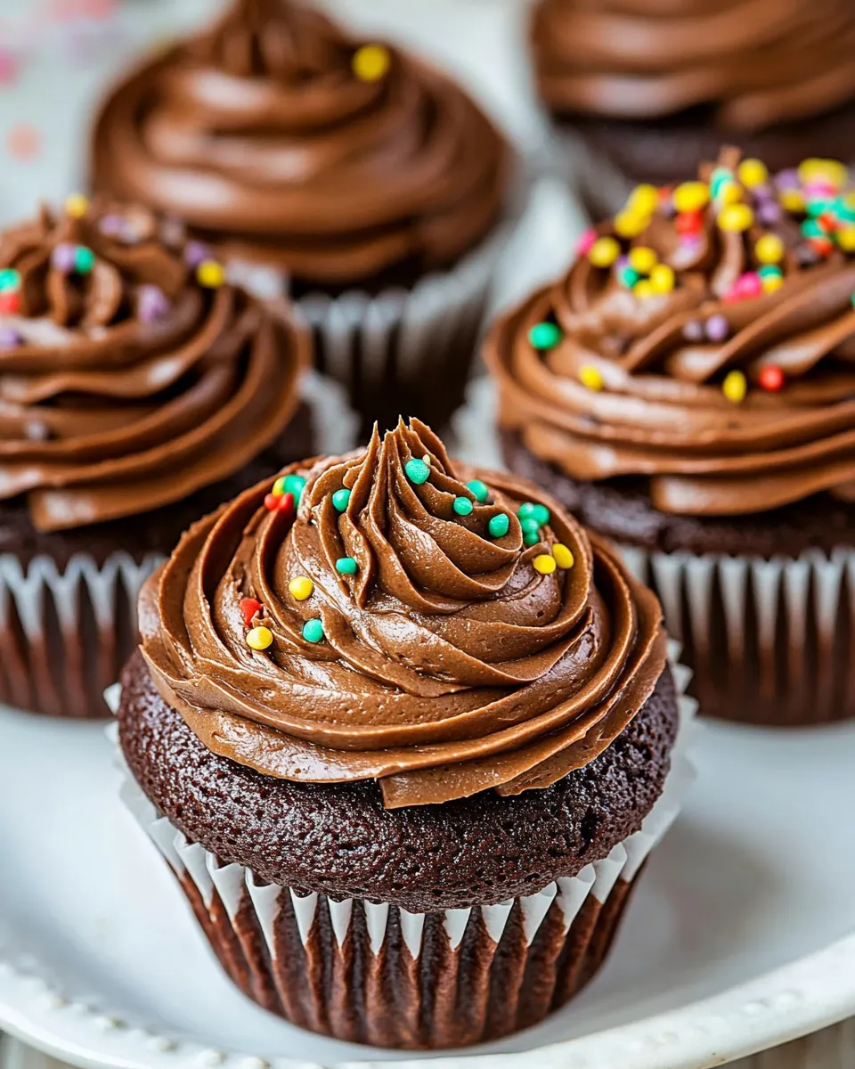 Delicious Chocolate Cupcakes with Fudge Frosting shot