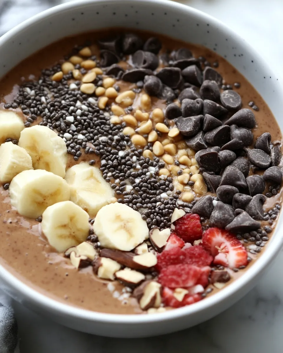 Homemade Chocolate Peanut Butter Smoothie Bowl photo