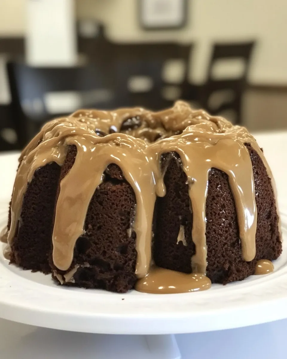 Delicious Chocolate Pound Cake with Caramel Icing shot