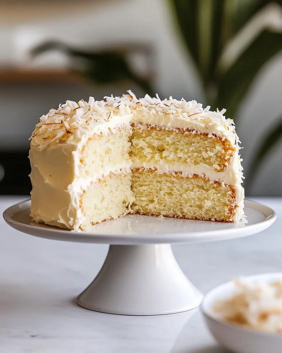 Homemade Coconut Cream Cake with Coconut Cream Cheese Frosting photo
