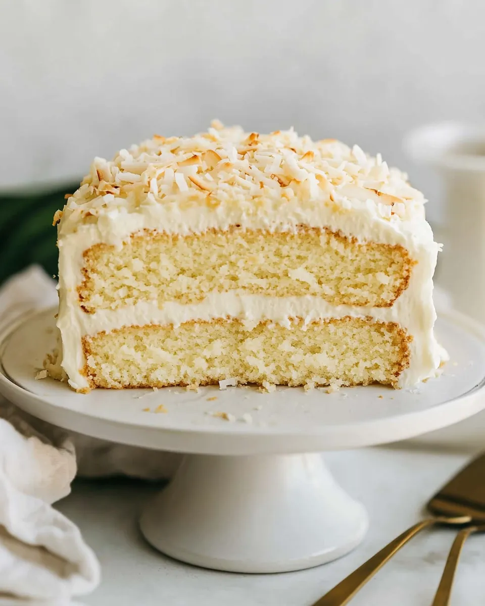 Easy Coconut Cream Cake with Coconut Cream Cheese Frosting shot