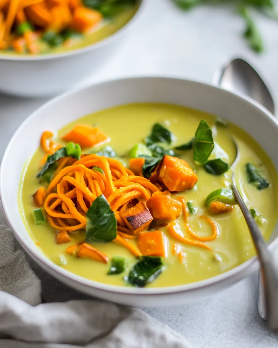Delicious Coconut Curry Soup With Sweet Potato Noodles image