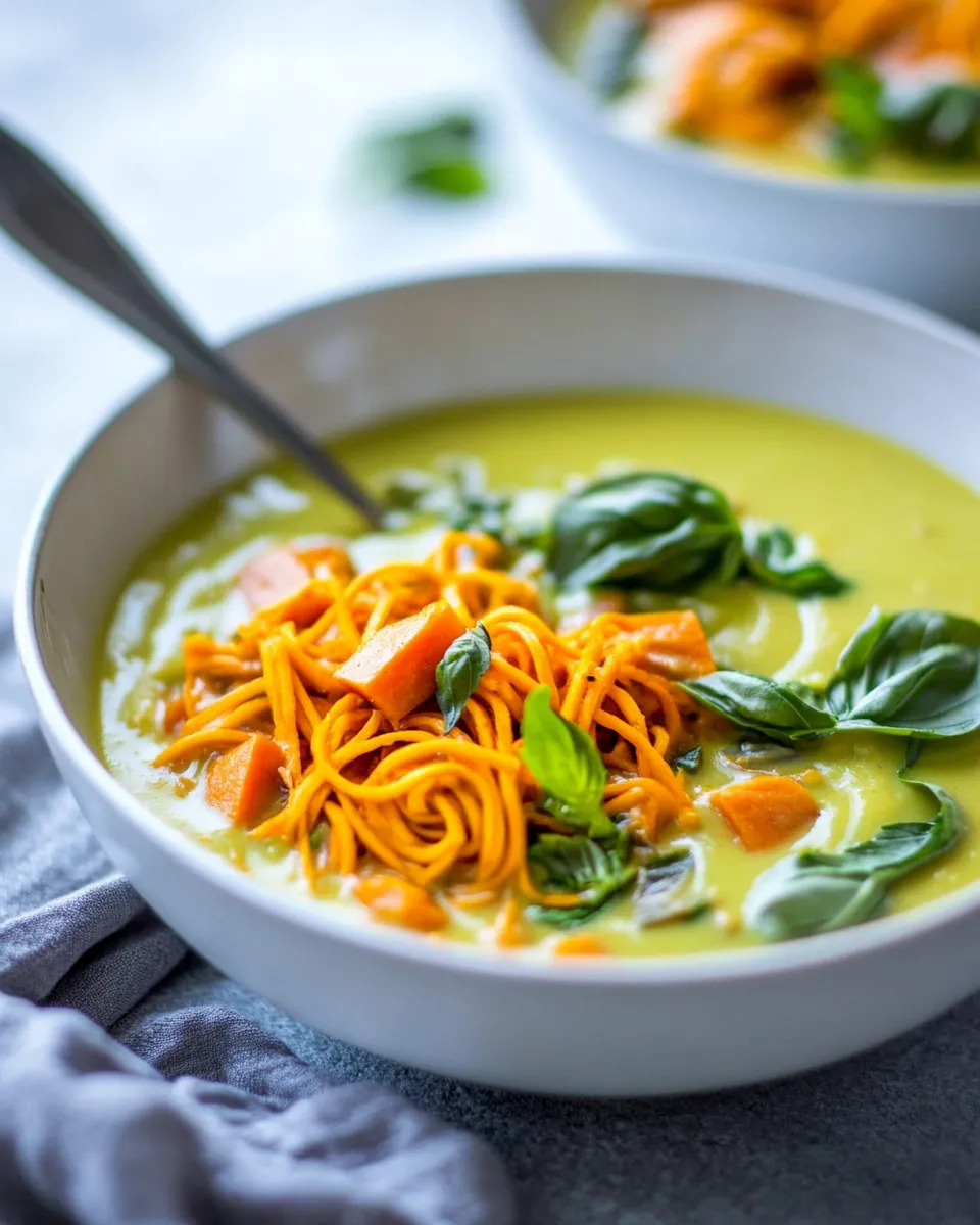 Savory Coconut Curry Soup With Sweet Potato Noodles shot