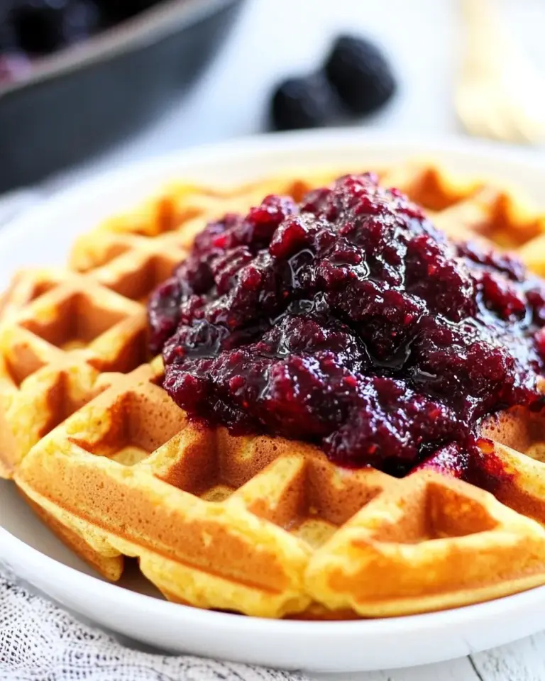 Homemade Cornmeal Waffles with Blackberry Compote photo