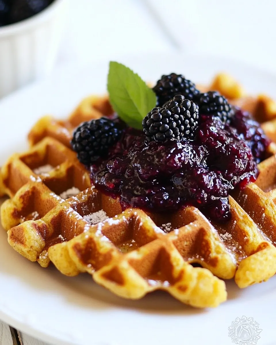 Delicious Cornmeal Waffles with Blackberry Compote image
