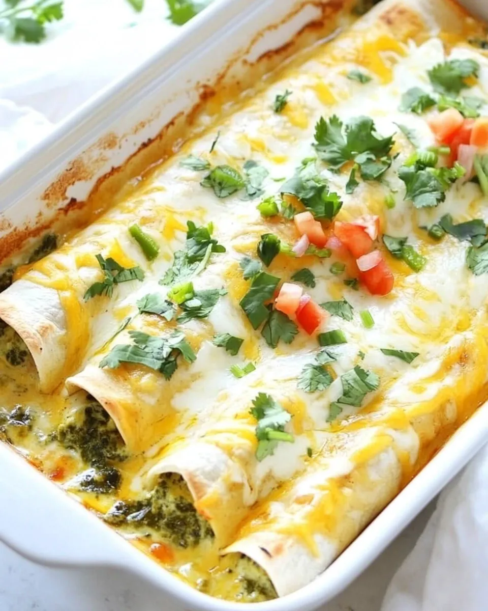 Homemade Creamy Spinach and Cheese Green Chile Enchiladas photo