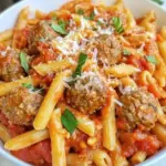 Homemade Creamy Tomato & Onion Pasta (Pink Sauce) with Meatballs photo