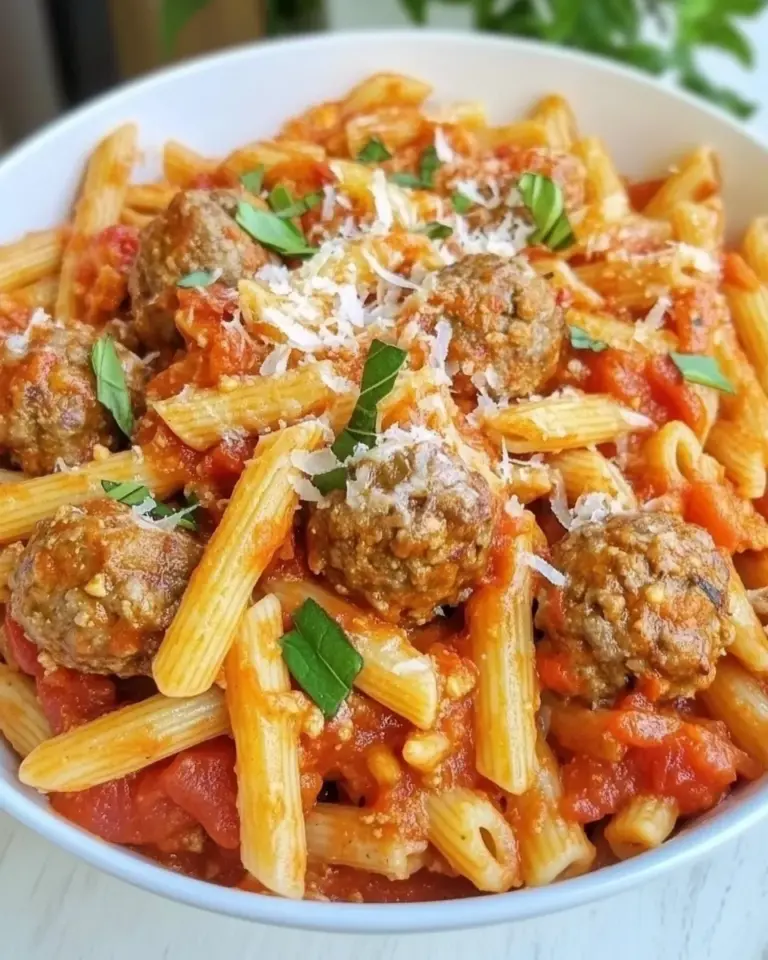 Homemade Creamy Tomato & Onion Pasta (Pink Sauce) with Meatballs photo