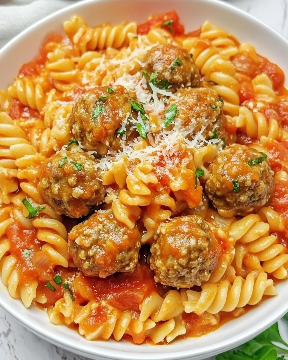 Easy Creamy Tomato & Onion Pasta (Pink Sauce) with Meatballs recipe photo