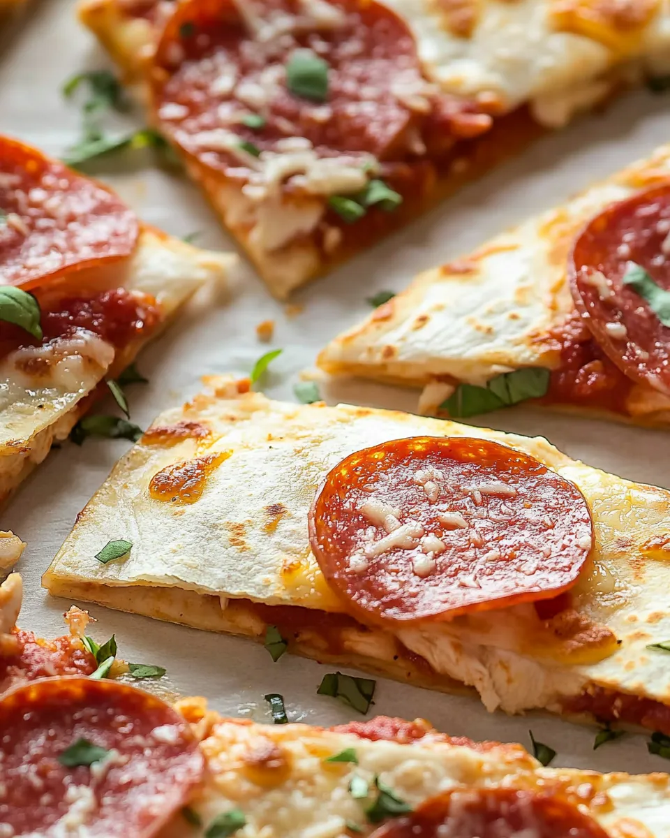 Easy Crispy Baked Pizza Chicken Quesadillas. recipe image