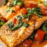 Homemade Crispy Salmon with Roasted Red Pepper Sauce photo