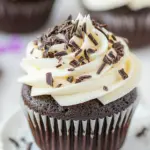 Homemade Dark Chocolate Cupcakes with White Chocolate Frosting photo