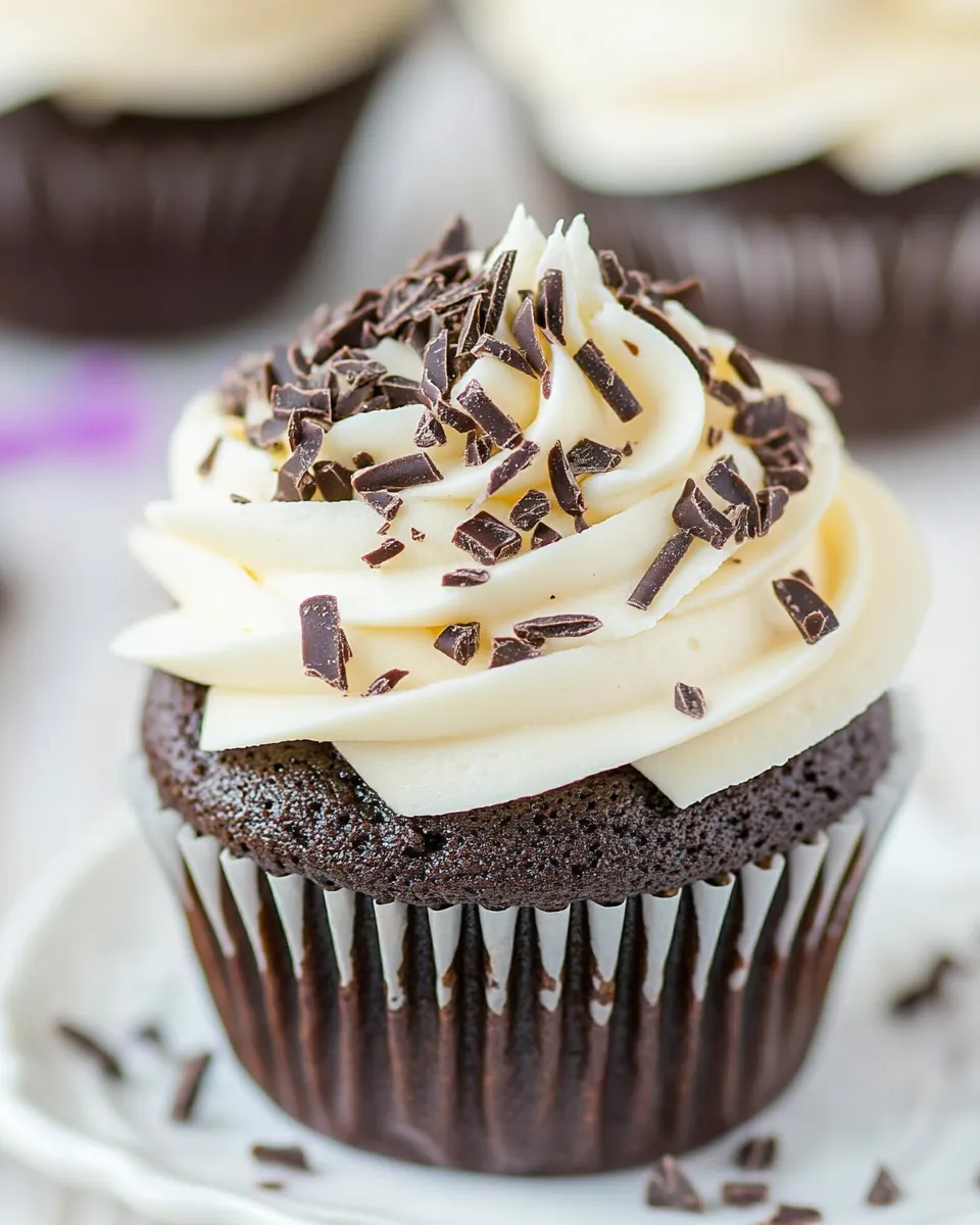 Homemade Dark Chocolate Cupcakes with White Chocolate Frosting photo