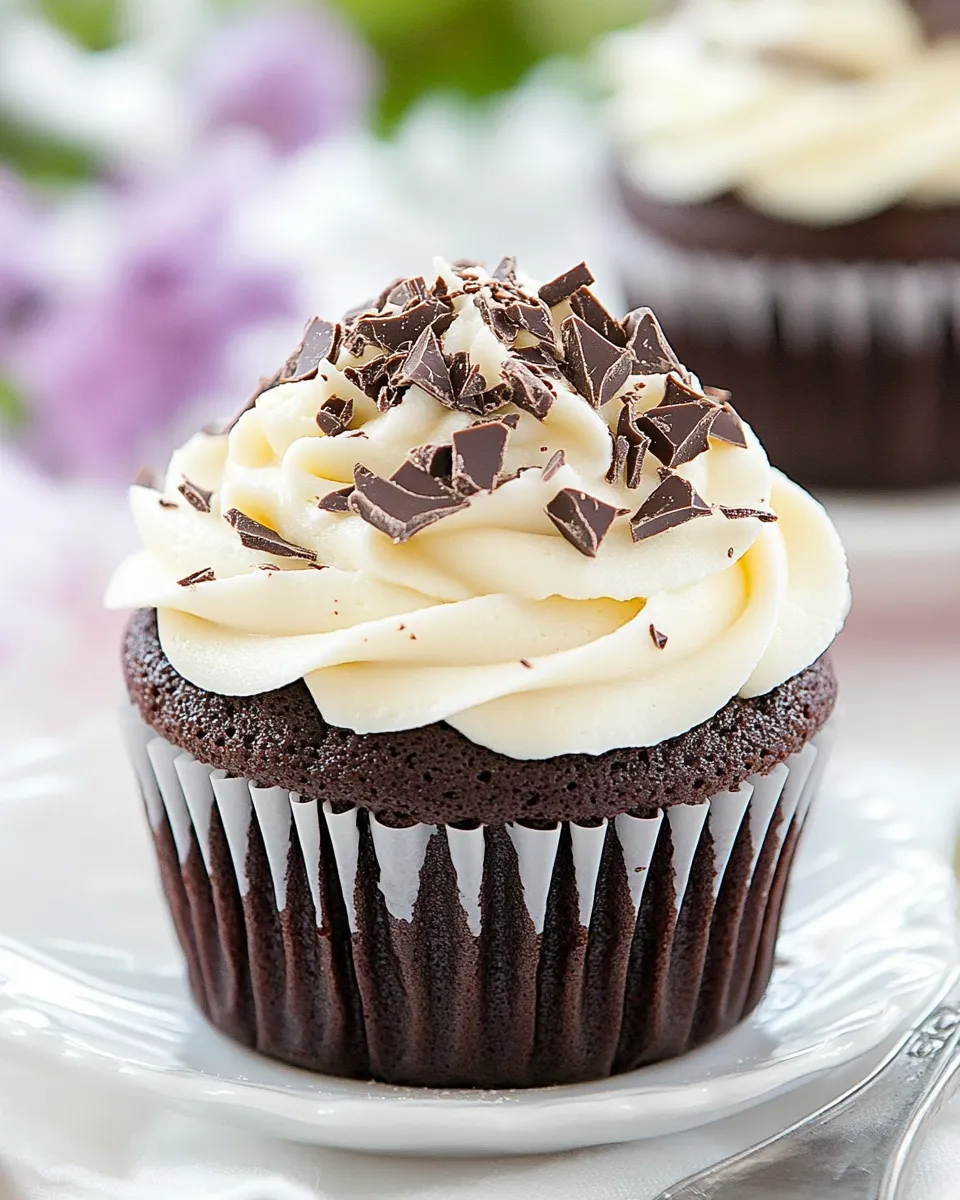 Classic Dark Chocolate Cupcakes with White Chocolate Frosting image