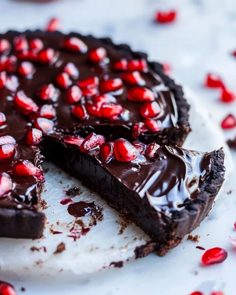 Quick Dark Chocolate Fudge Pomegranate Tart. recipe photo