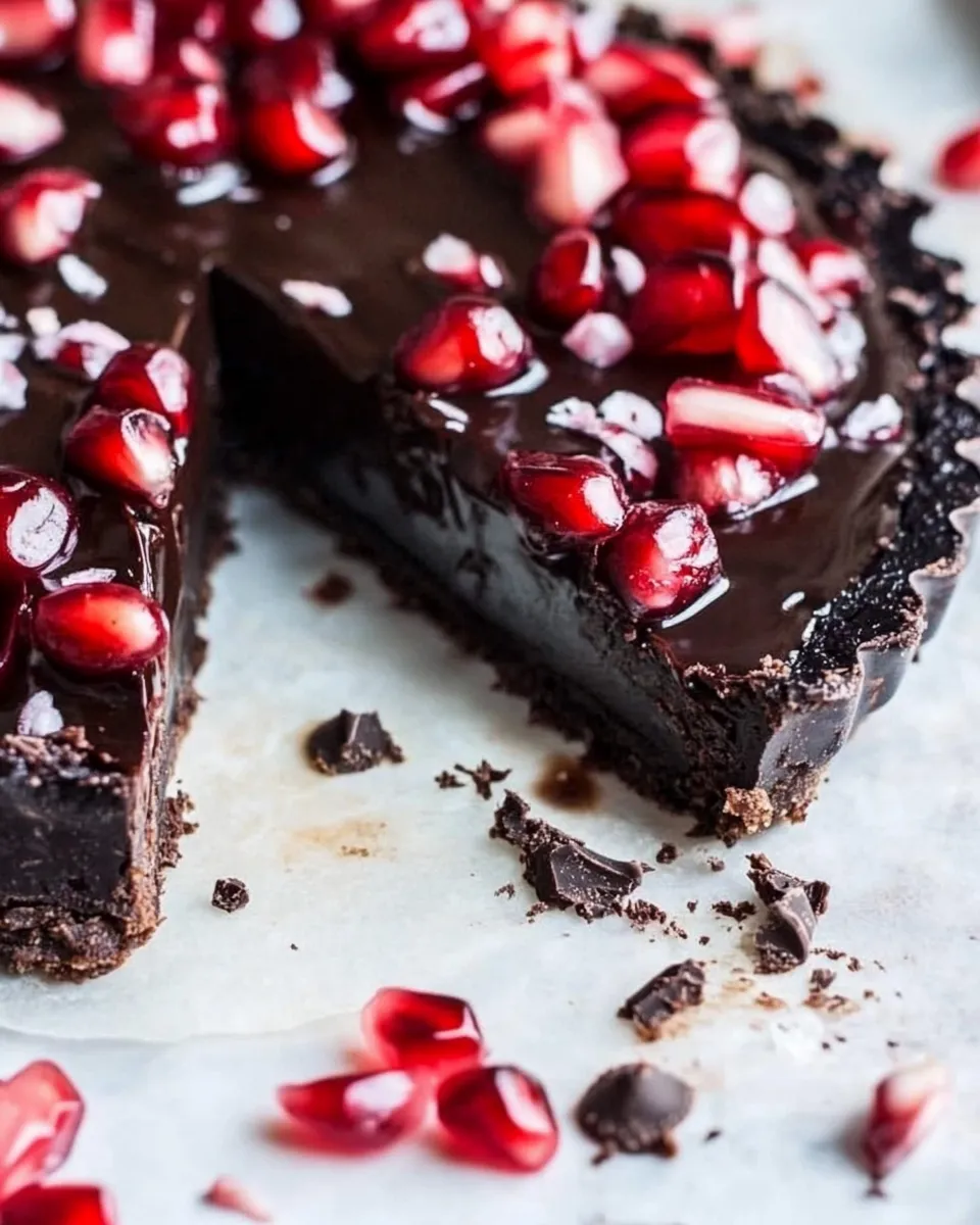 Sweet Dark Chocolate Fudge Pomegranate Tart. image