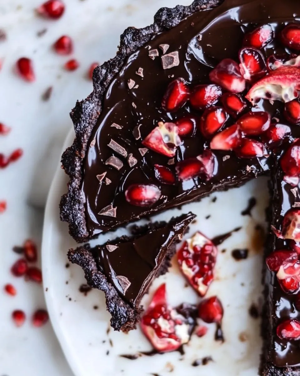 Amazing Dark Chocolate Fudge Pomegranate Tart. dish image
