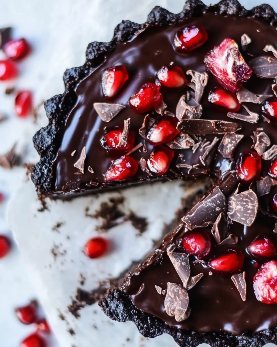 Simple Dark Chocolate Fudge Pomegranate Tart. recipe photo