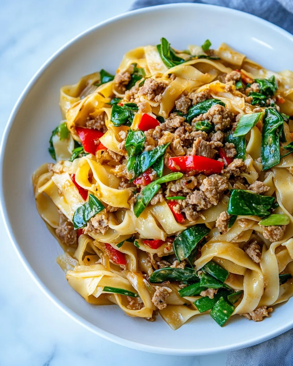 Homemade Drunken Noodles (Pad Kee Mao) with Ground Turkey photo