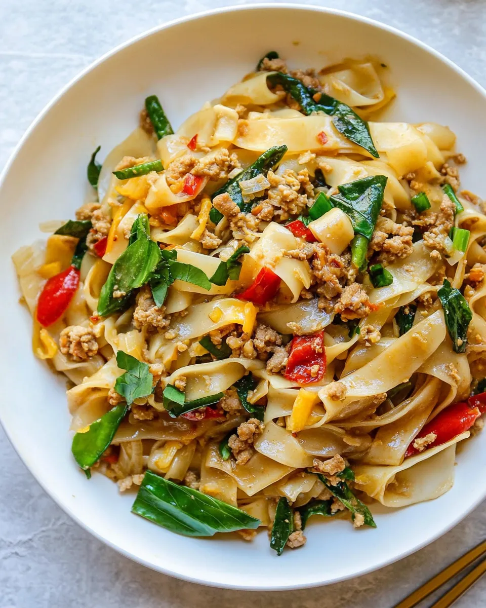 Classic Drunken Noodles (Pad Kee Mao) with Ground Turkey image
