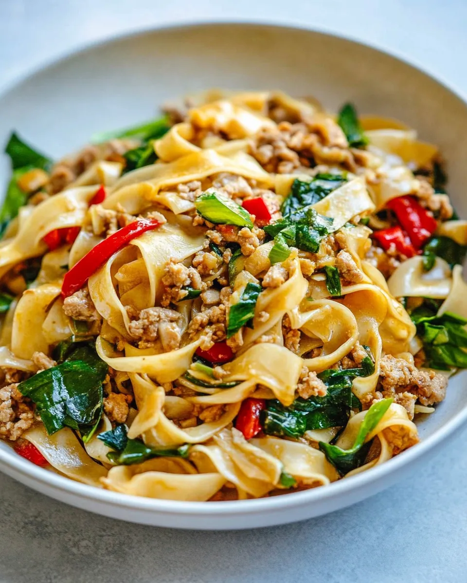 Delicious Drunken Noodles (Pad Kee Mao) with Ground Turkey shot
