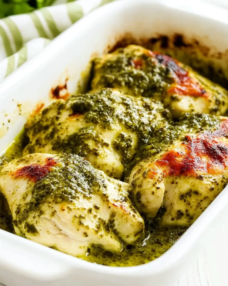 Savory Easy Baked Pesto Chicken dish photo