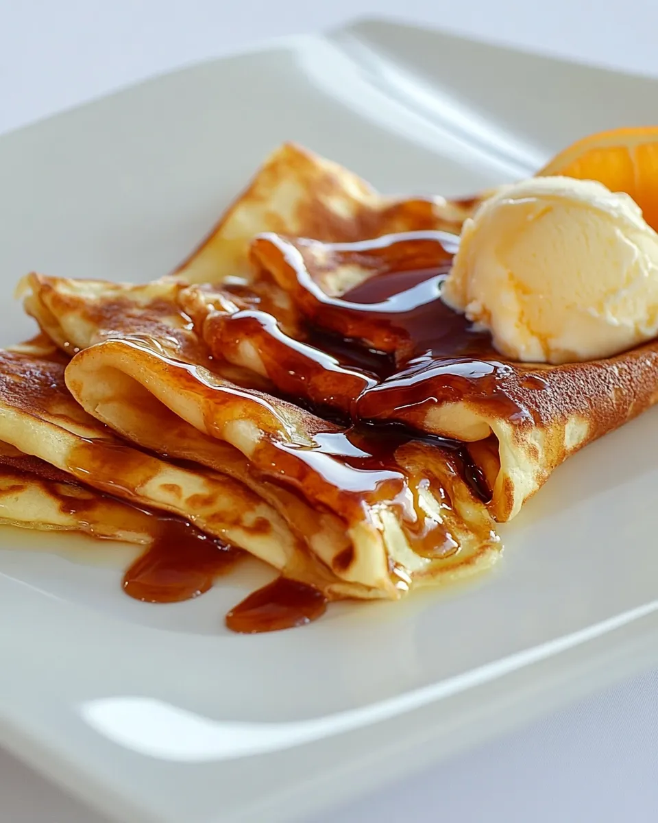 Homemade French Crpes w/ Vanilla Bean Ice Cream and Orange Jelly photo