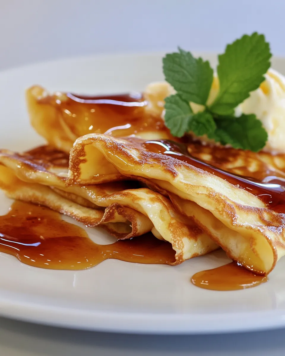 Delicious French Crpes w/ Vanilla Bean Ice Cream and Orange Jelly image
