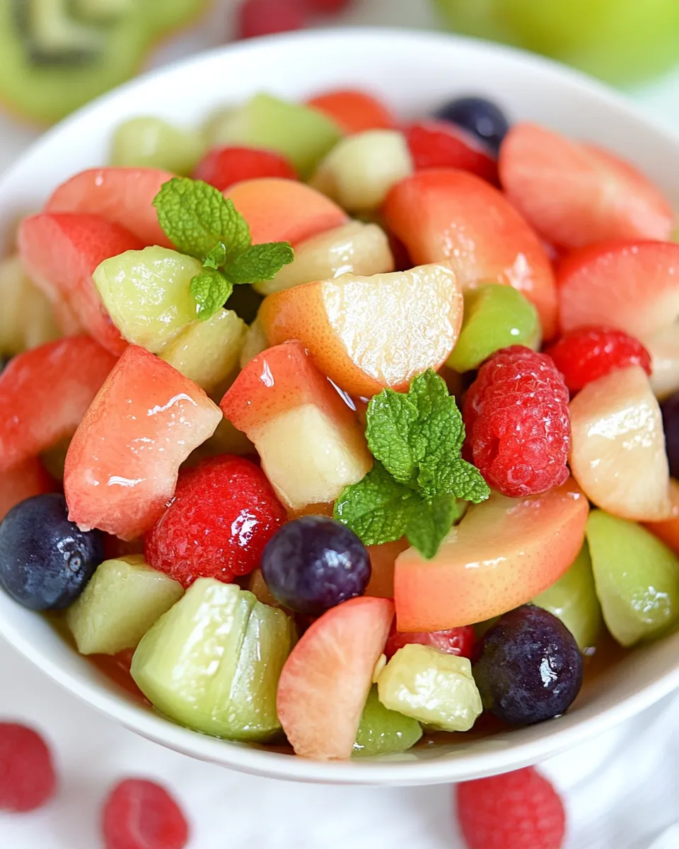 Easy Fruit Salad with a Citrus and Honey Syrup shot