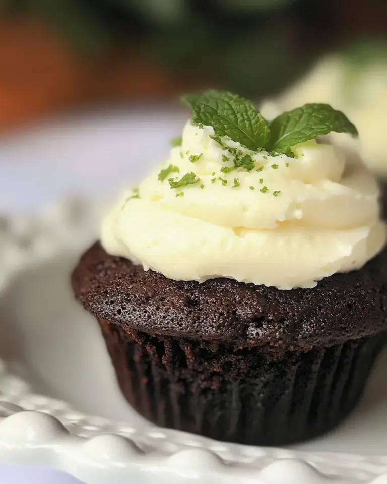 Homemade Fudgy Brownie Cupcakes with fresh whipped cream mint topping photo