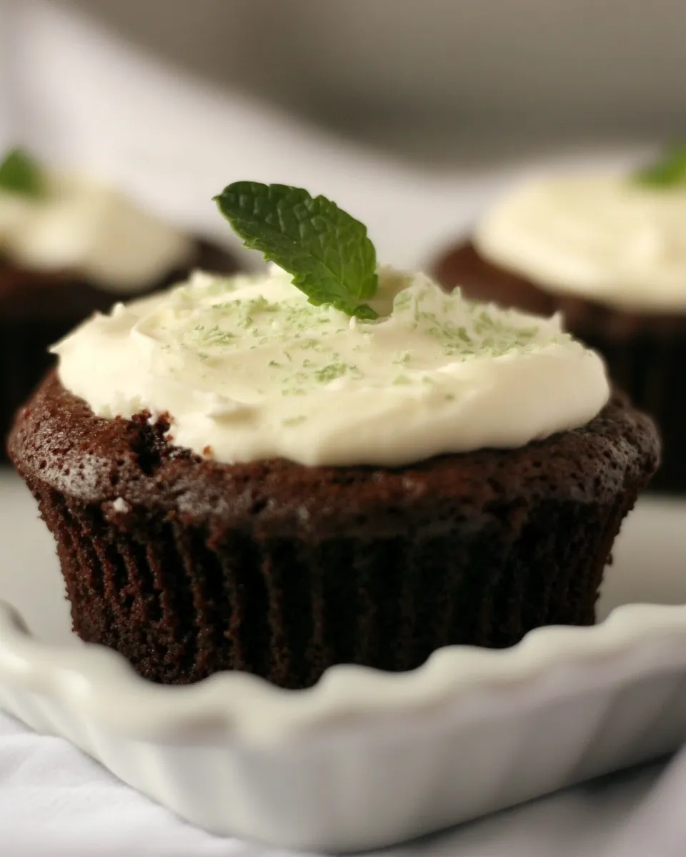 Delicious Fudgy Brownie Cupcakes with fresh whipped cream mint topping image