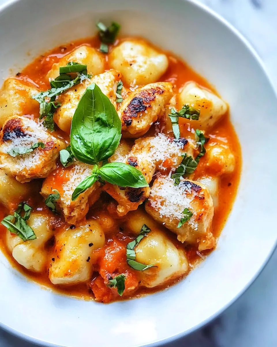 Delicious Gnocchi with Grilled Chicken in Roasted Red Pepper Sauce image