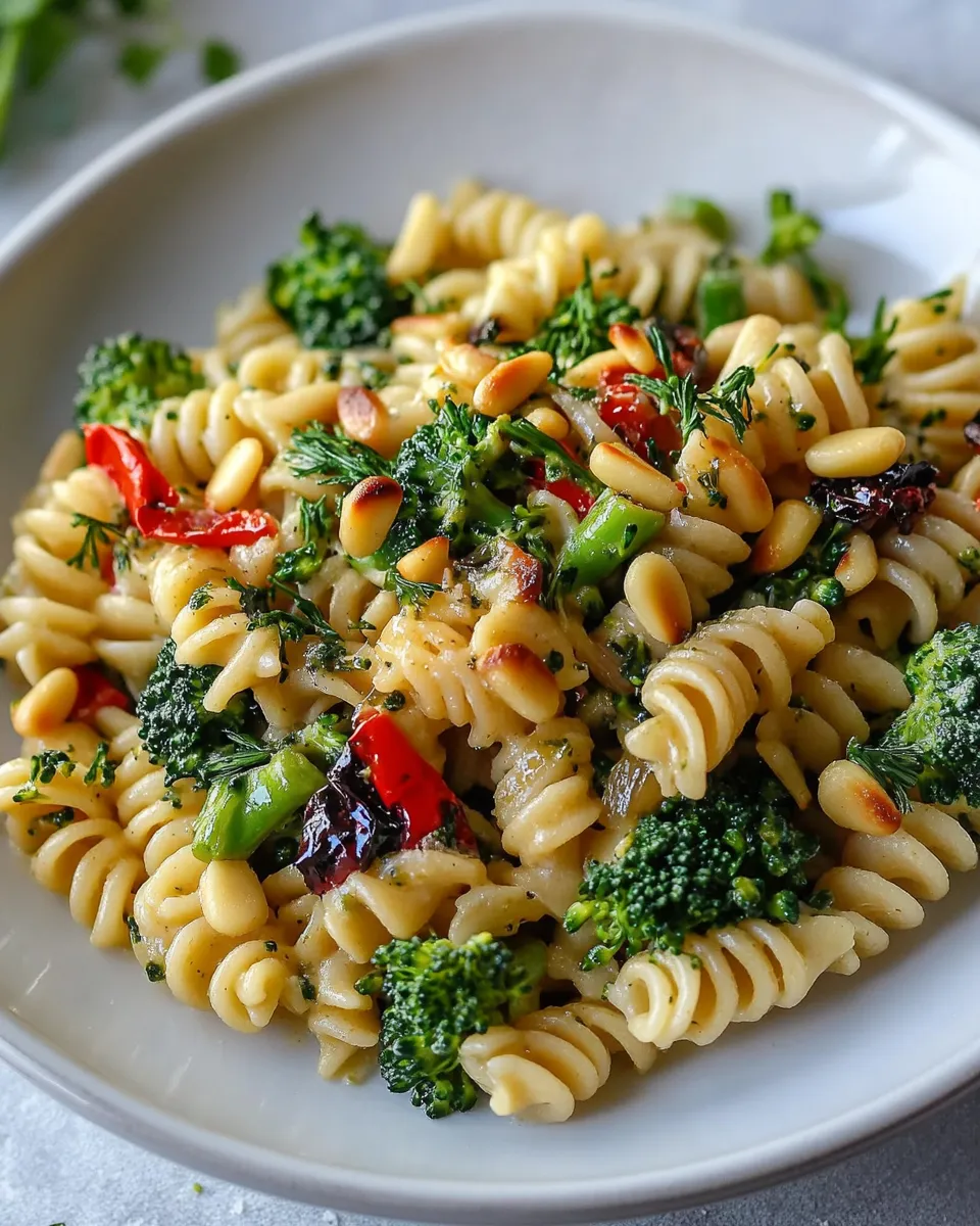 Homemade Goat Cheese Pasta, Broccoli, and Pine Nuts photo