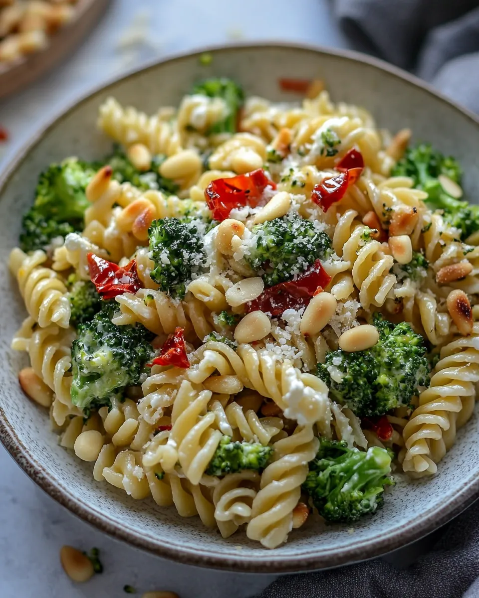 Classic Goat Cheese Pasta, Broccoli, and Pine Nuts image
