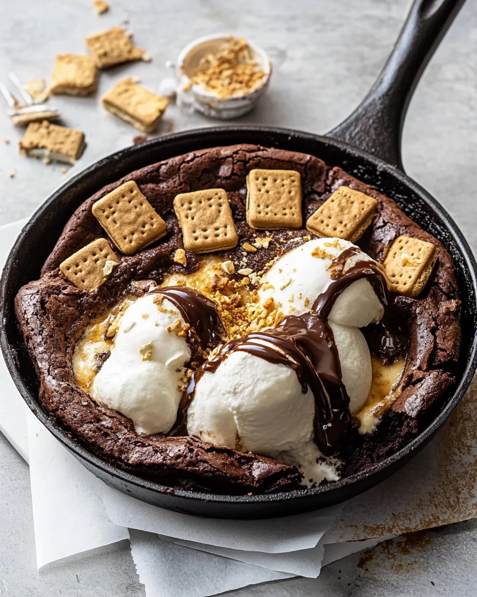 Fresh Gooey Smores Skillet Brownie. recipe photo