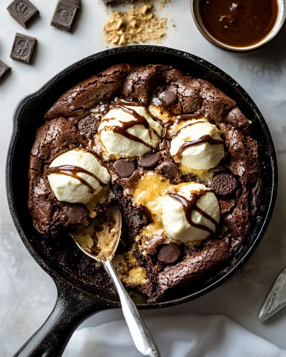Sweet Gooey Smores Skillet Brownie. food shot