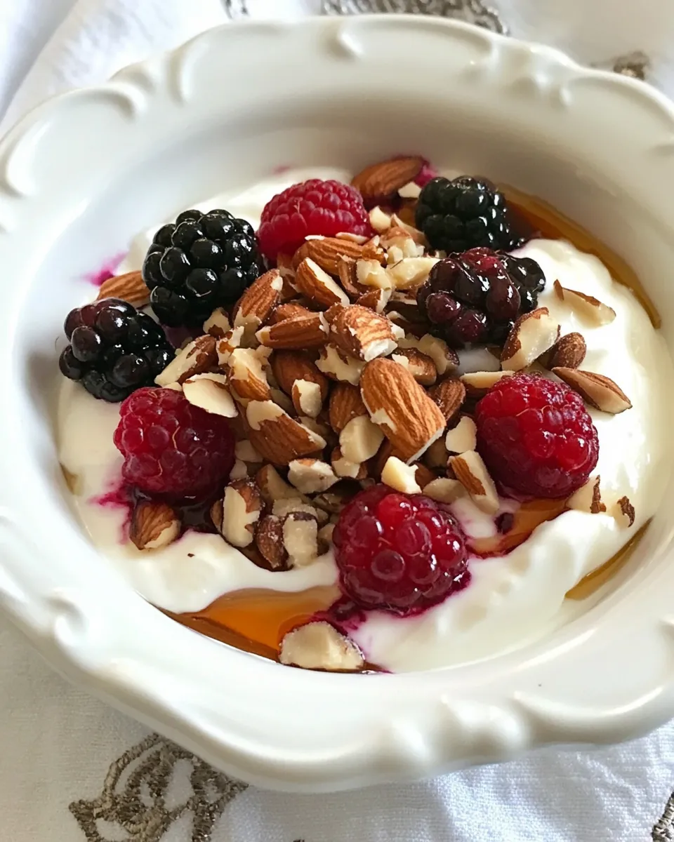Healthy Greek Yogurt with Berries, Nuts and Honey shot