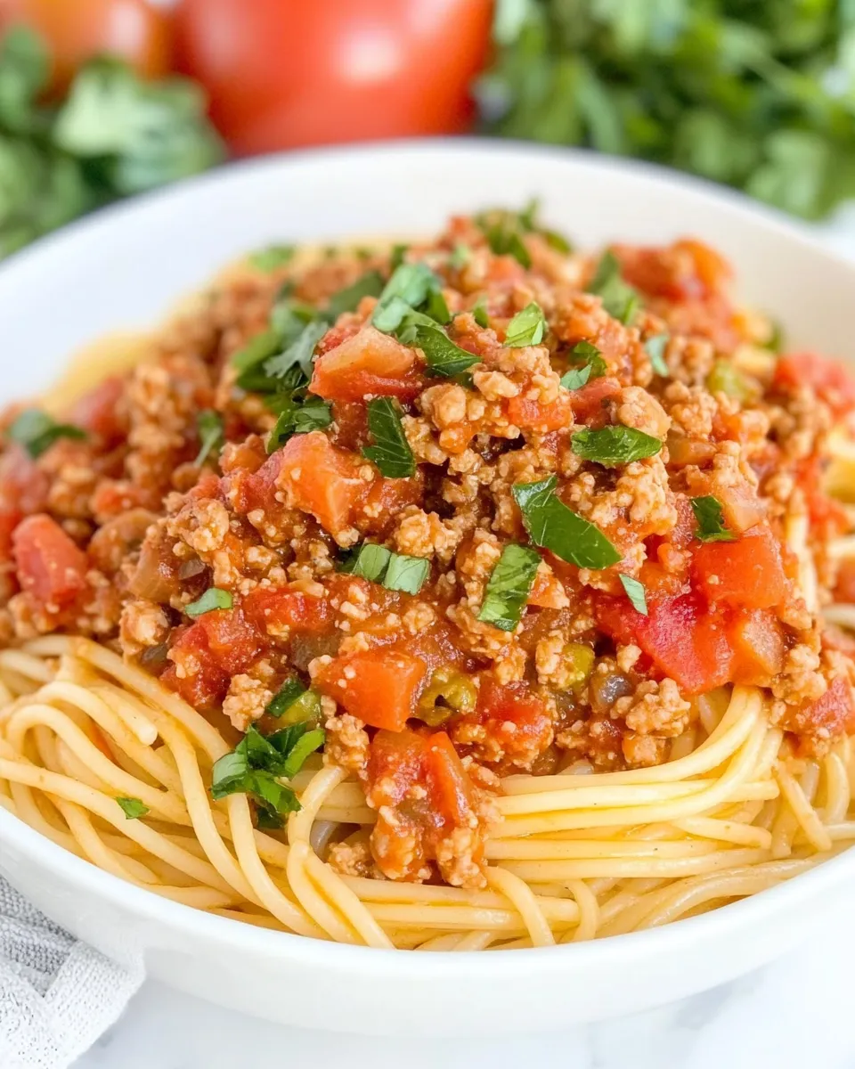 Delicious Italian Style Ground Turkey Spaghetti shot