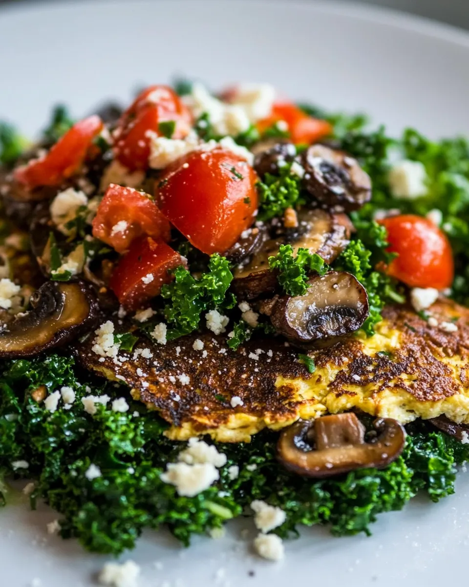 Homemade Kale Salad with Mushroom Omelet photo