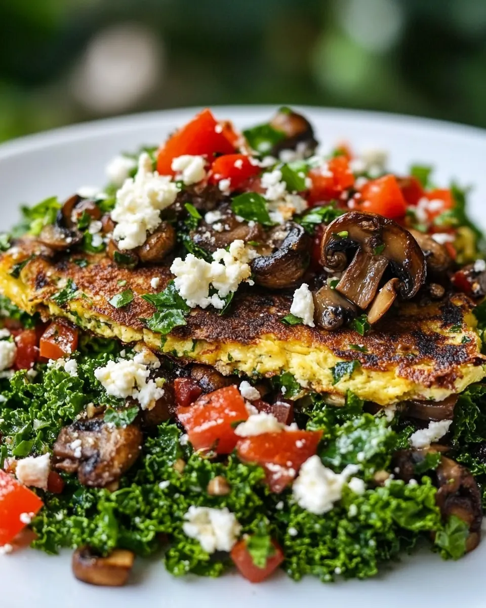 Delicious Kale Salad with Mushroom Omelet shot