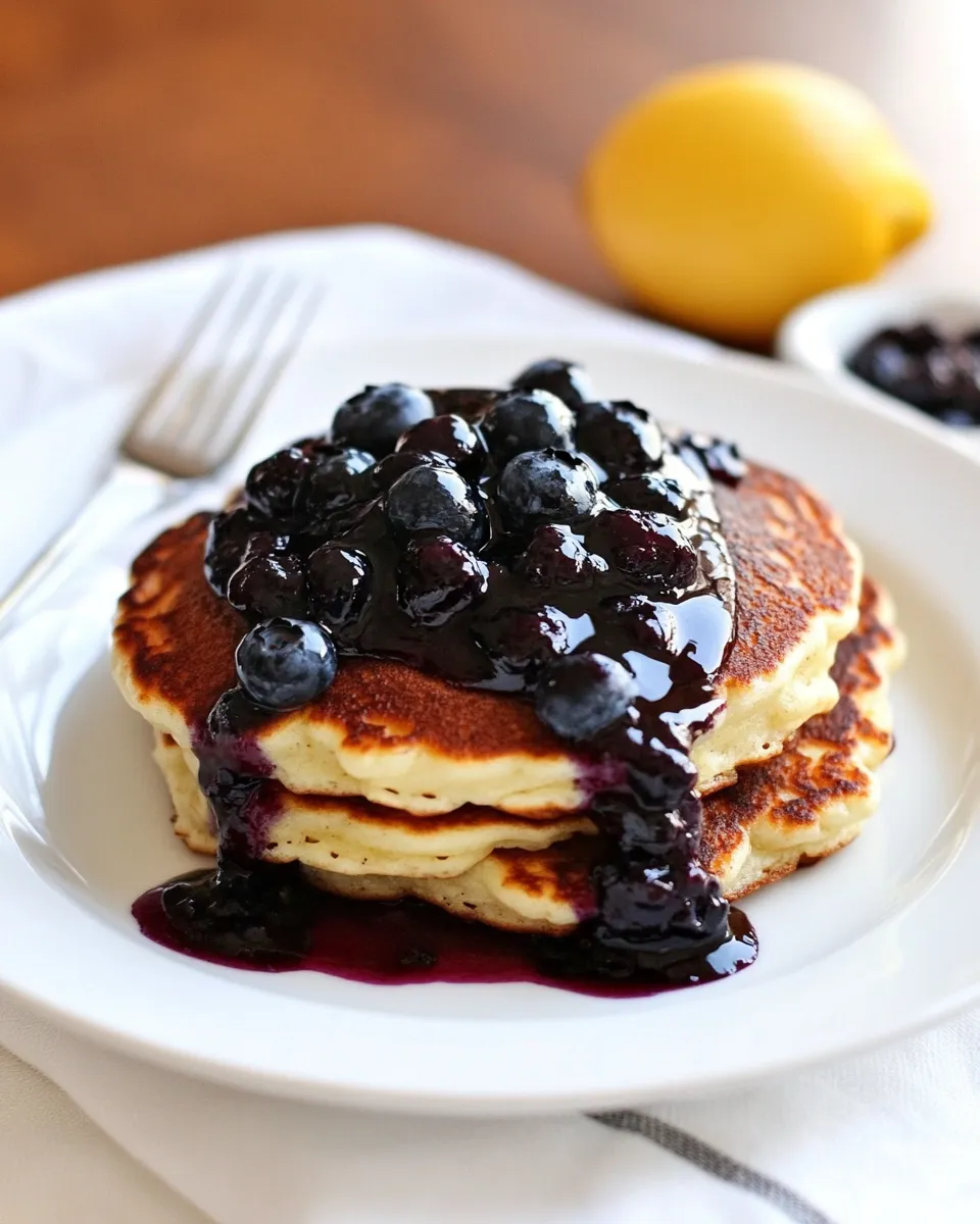 Classic Lemon Ricotta Pancakes with Blueberry Sauce recipe photo
