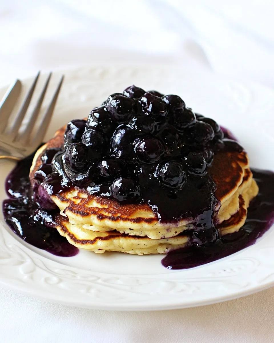 Easy Lemon Ricotta Pancakes with Blueberry Sauce shot