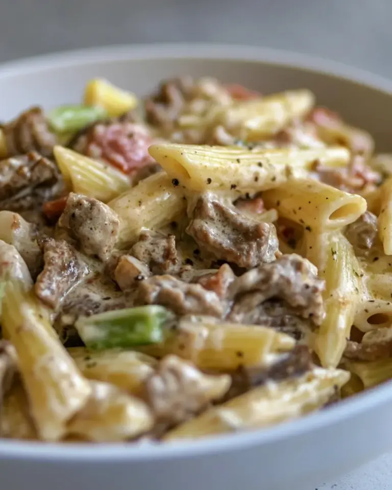 Easy Macro Friendly Cheesesteak Pasta photo