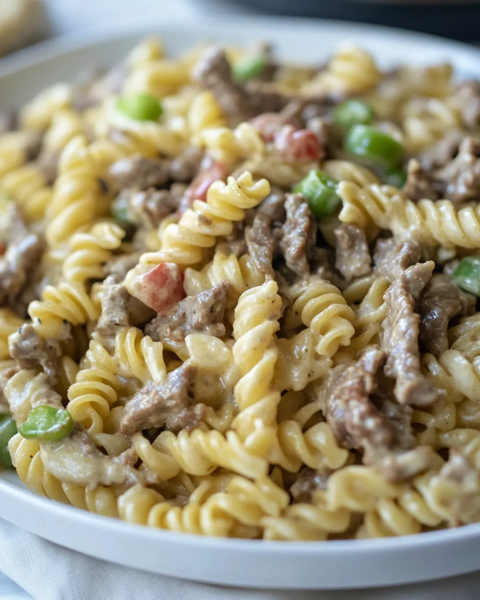 Delicious Macro Friendly Cheesesteak Pasta image