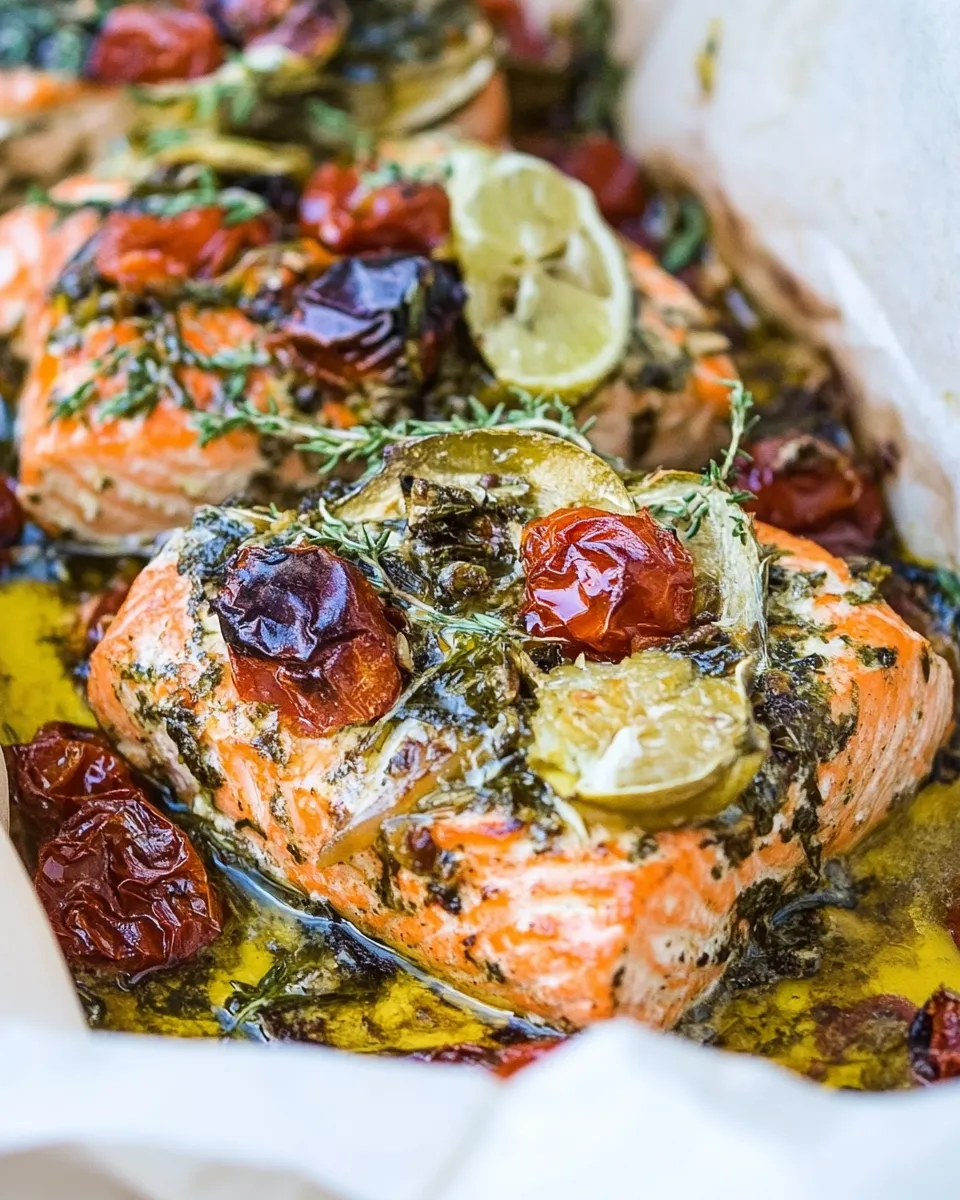 Healthy Mediterranean Salmon in Parchment Paper recipe photo