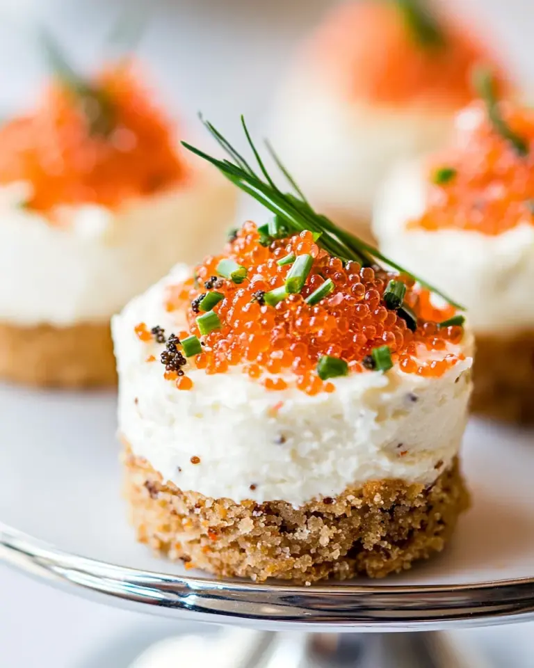 Homemade Mini Savory Cheesecake with Caviar and Chives recipe photo