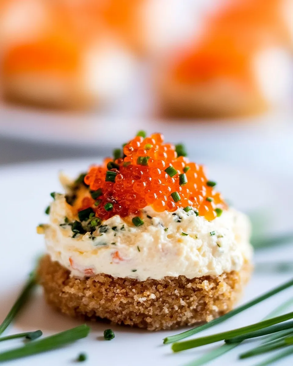 Easy Mini Savory Cheesecake with Caviar and Chives food shot
